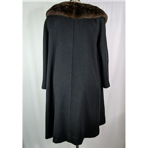 Auckie Sanft Black Pure Virgin Wool Coat Fur Collar Montreal Vintage Overcoat M - Picture 9 of 10